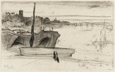 Chelsea Bridge und Kirche, ca. 1870-71